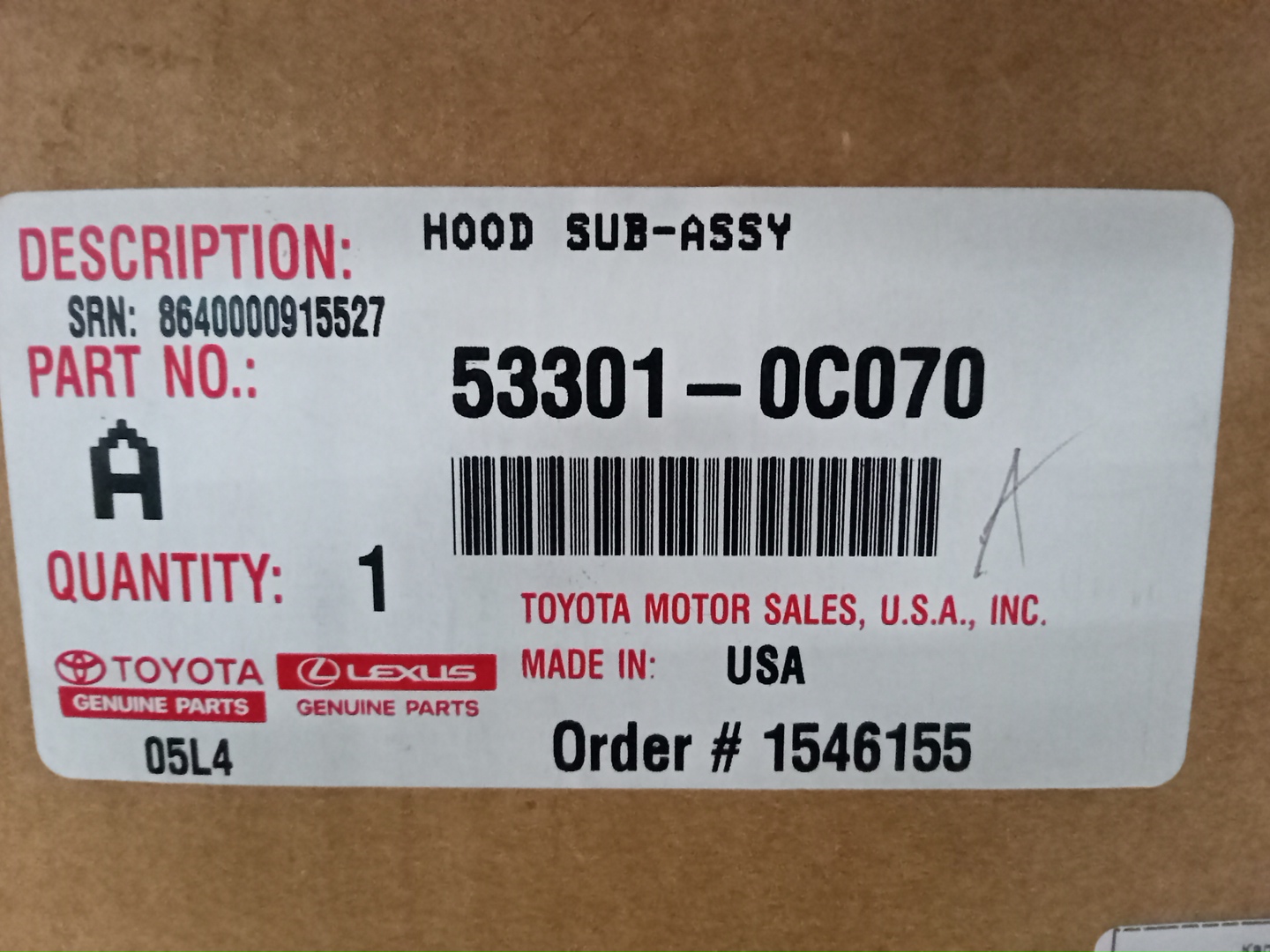 Капот TOYOTA SEQUOIA VXKH85L 53301-0C070 5 ракурс