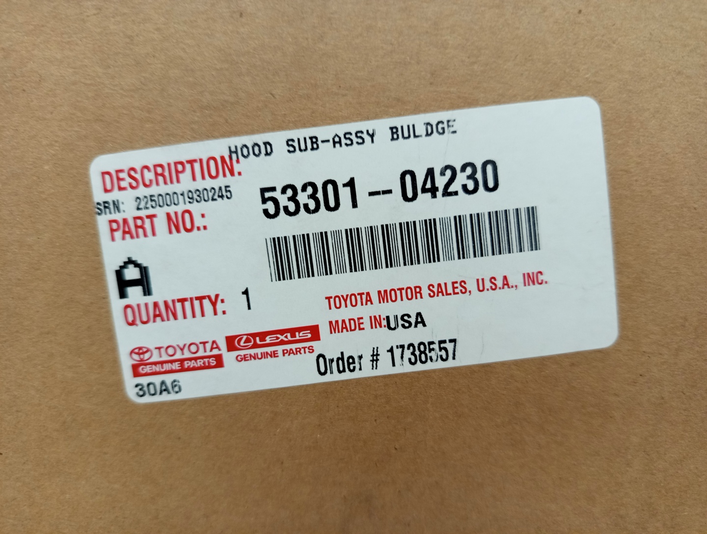 Капот TOYOTA TACOMA GRN305L 53301-04230 3 ракурс
