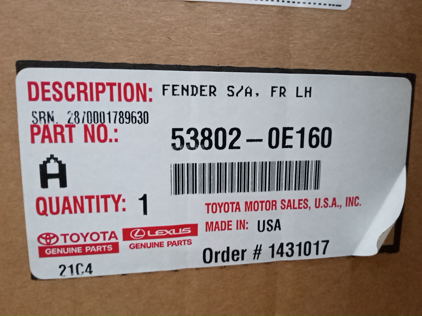 Крыло левое переднее TOYOTA HIGHLANDER GSU70 53802-0E160 4 ракурс