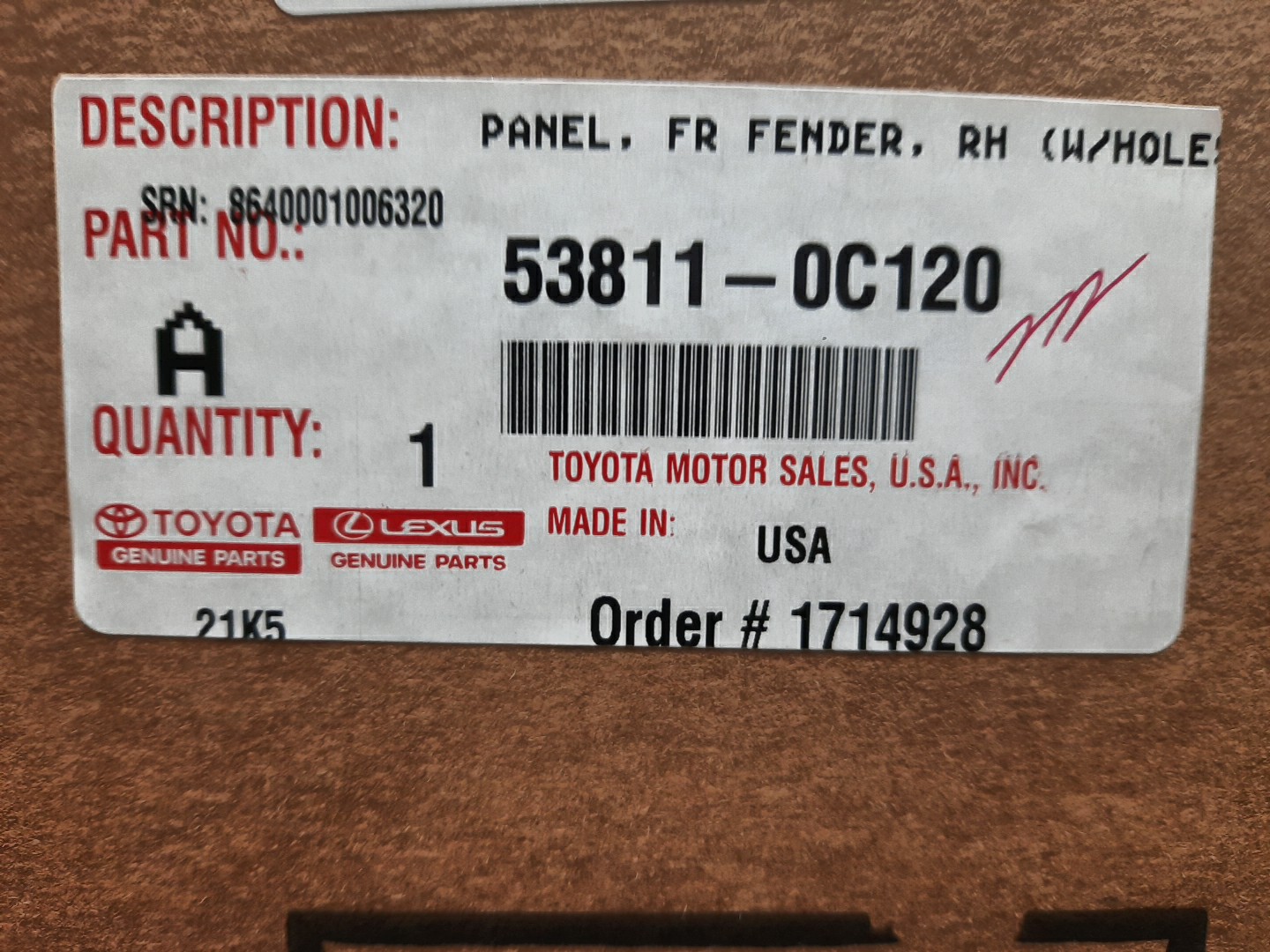 Крыло правое переднее TOYOTA SEQUOIA VXKH85L 53811-0C120 4 ракурс