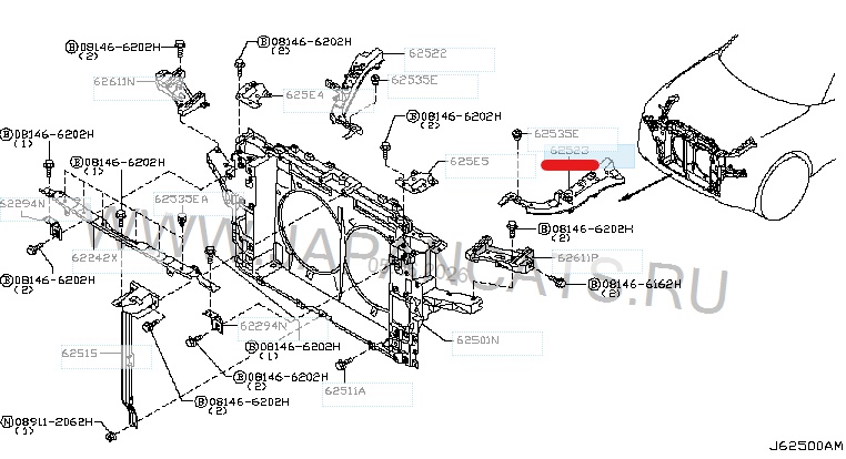 Крепление фары левое переднее INFINITI QX70 S51 62521-1CA0A 4 ракурс