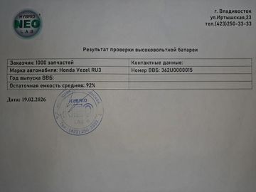 БАТАРЕЯ ГИБРИДНОЙ УСТАНОВКИ НА HONDA VEZEL RU3 LEB